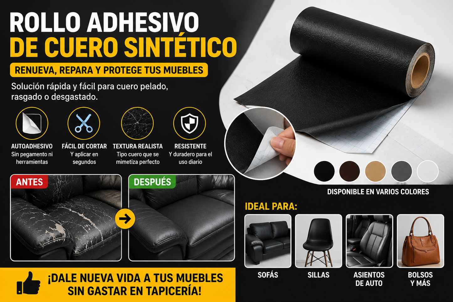 Rollo cuero adhesivo de reparacion