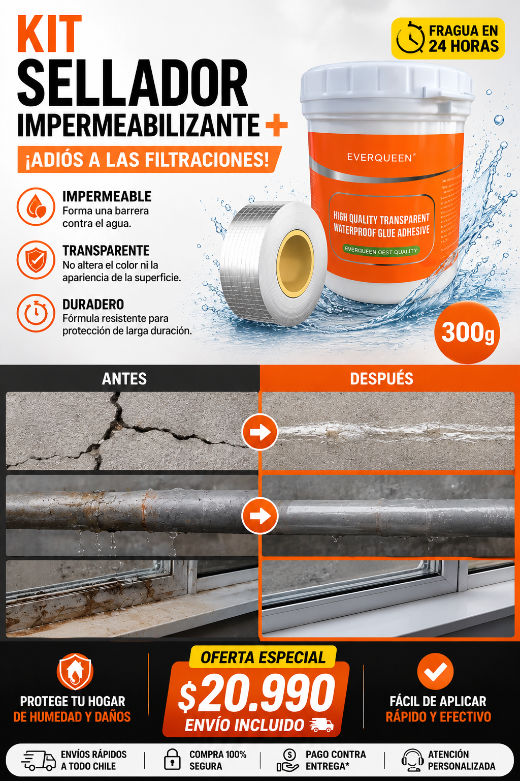 KIT DE SELLADOR + CINTA IMPERMEABILIZANTE